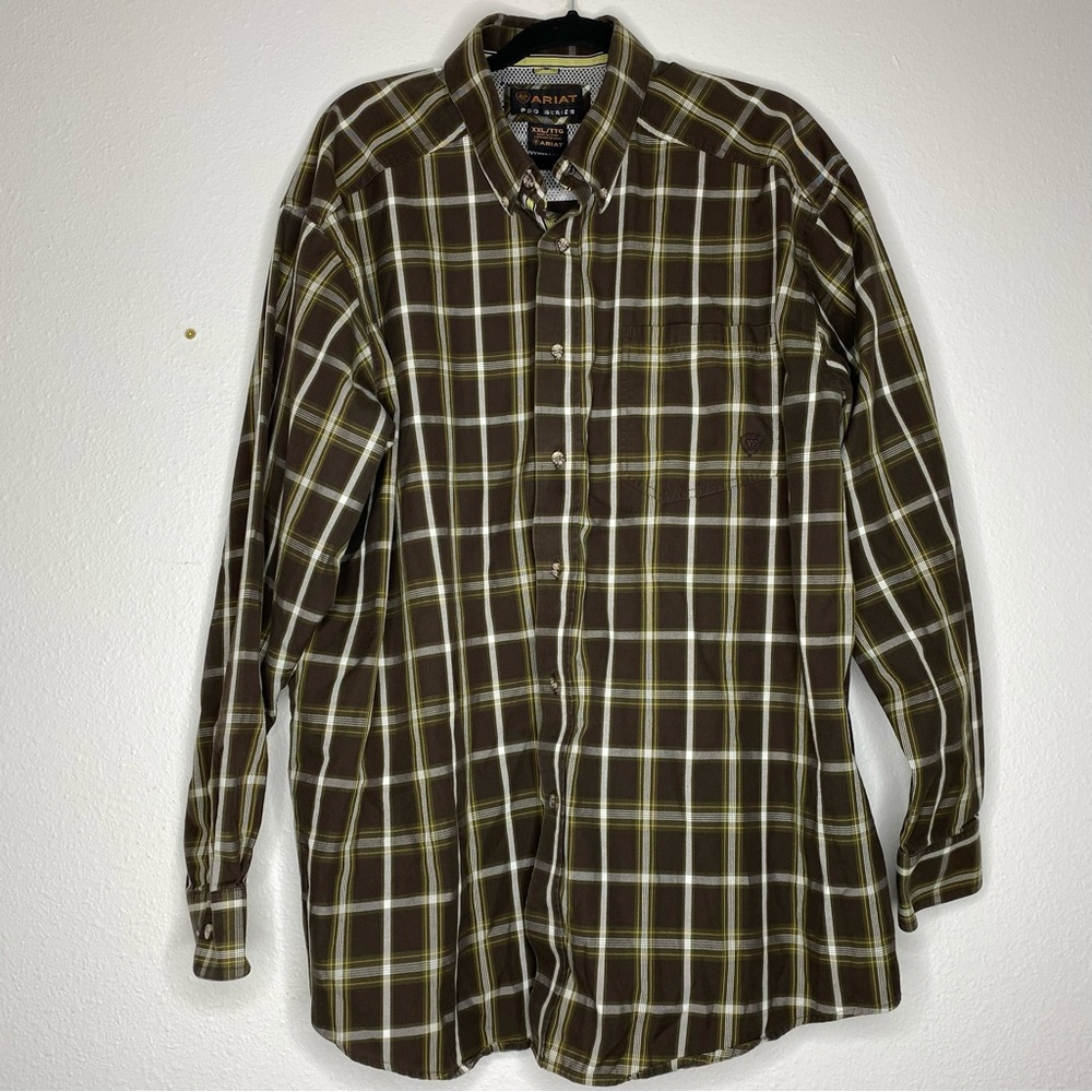 Ariat Pro Series Mens Brown Button Down Shirt XXL